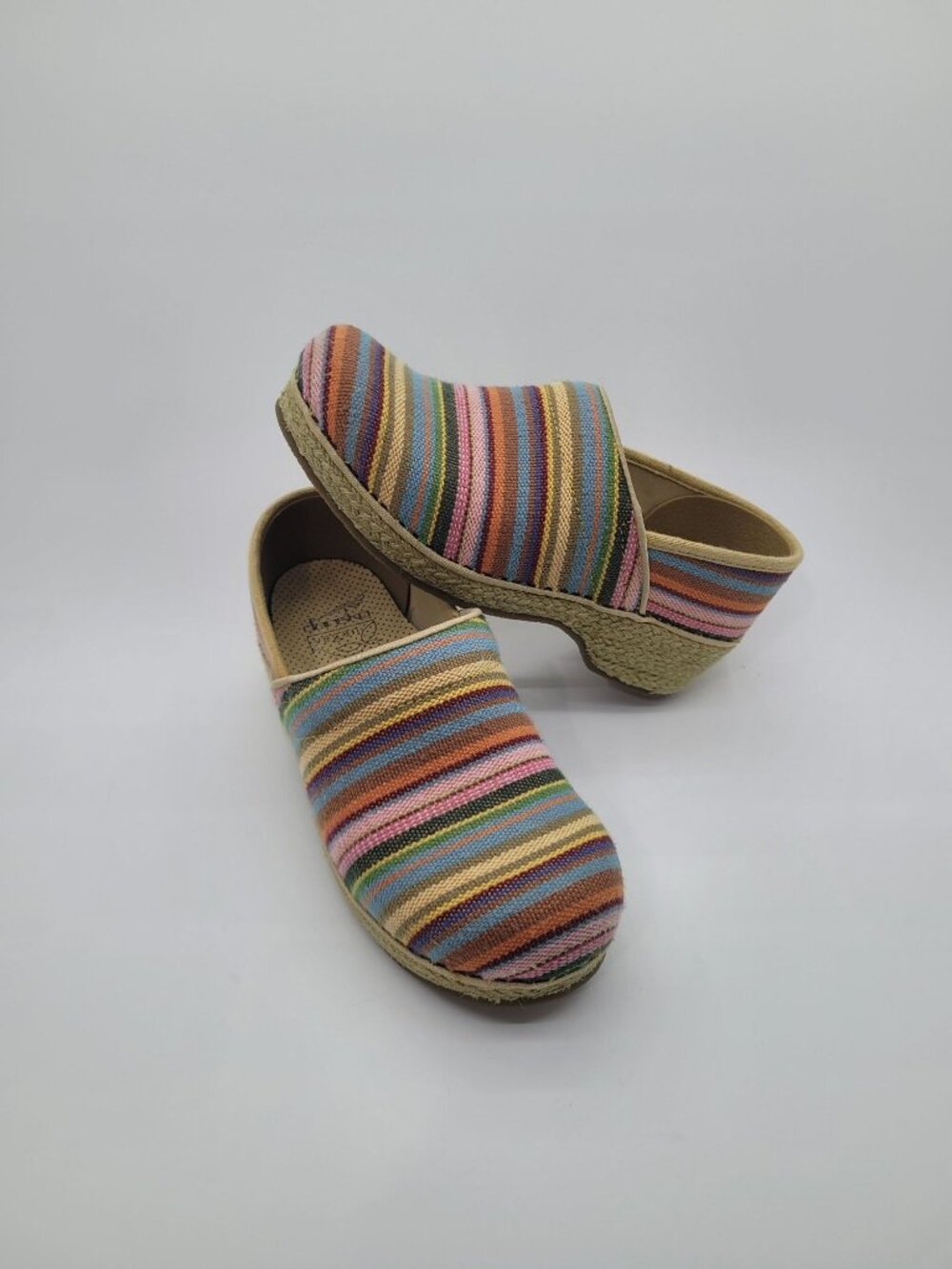 NWOB Dansko Vegan Jute Pro Canvas Stripe Espadrille Clog Mule 36 EU 5.5-6 US